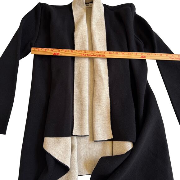 Zara Knit Black and Cream Cardigan Drape Open Front Size Medium EUC Sweater CUTE - Picture 6 of 12